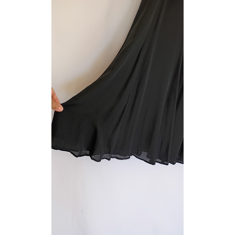 Lauren Ralph Lauren Black 100% Silk Maxi Skirt Velvet Trim Size 10 Formal A-Line - Picture 3 of 7